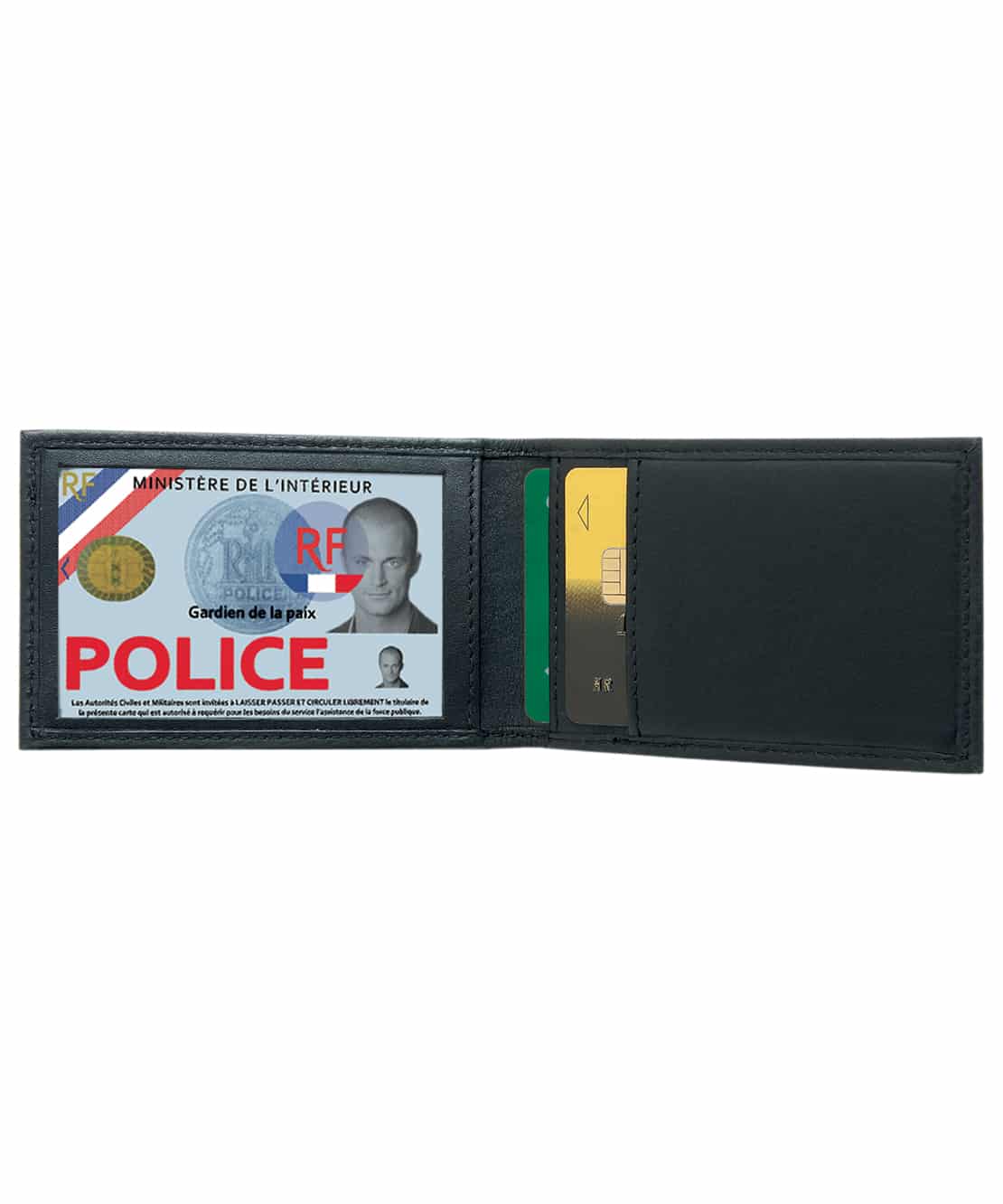 Porte-carte cuir 2 volets format CB et Navigo Police + Médaille